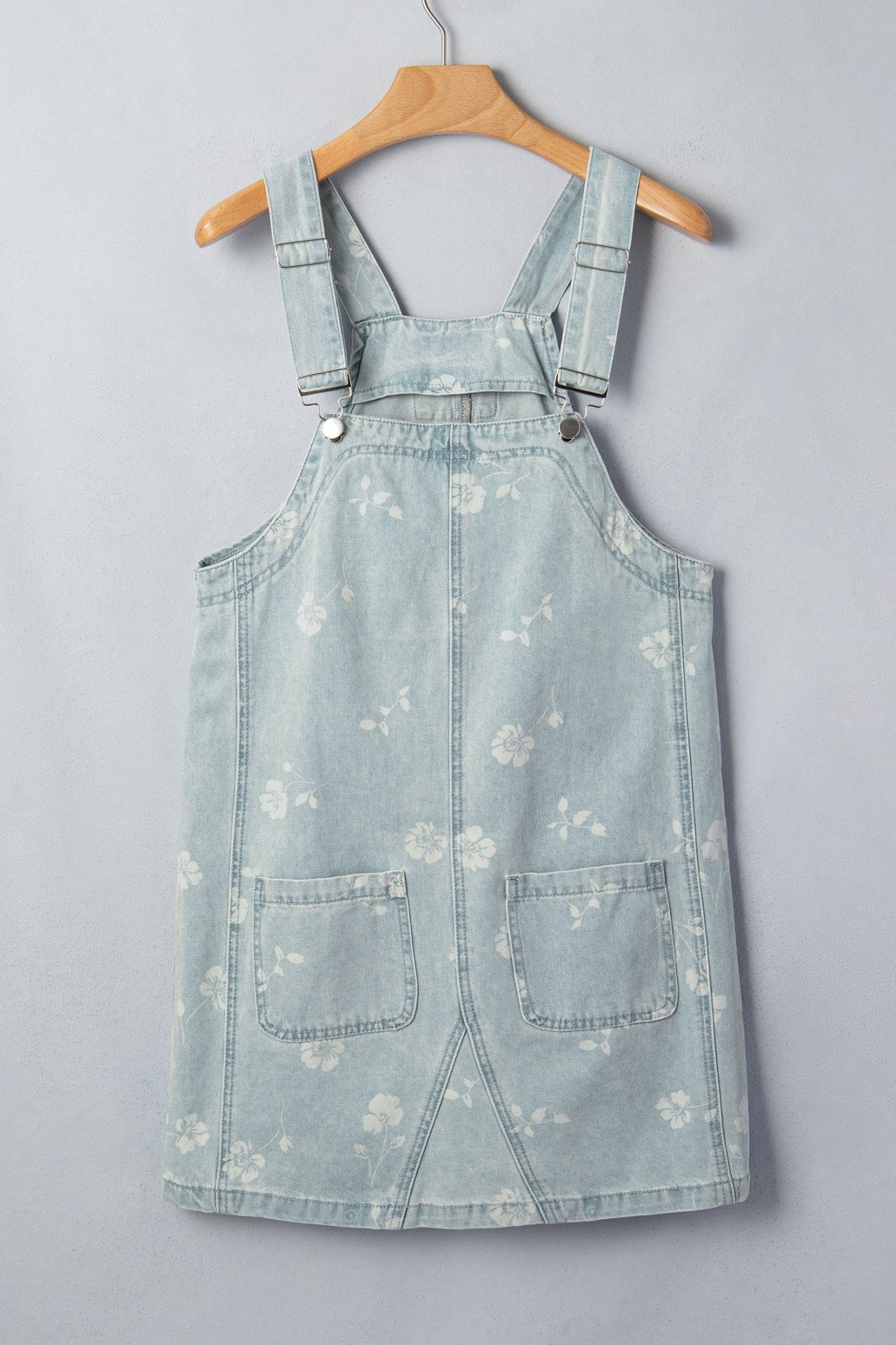 Floral Denim Patch Pocket Overall Mini Dress - Rooted & Reckless Co.