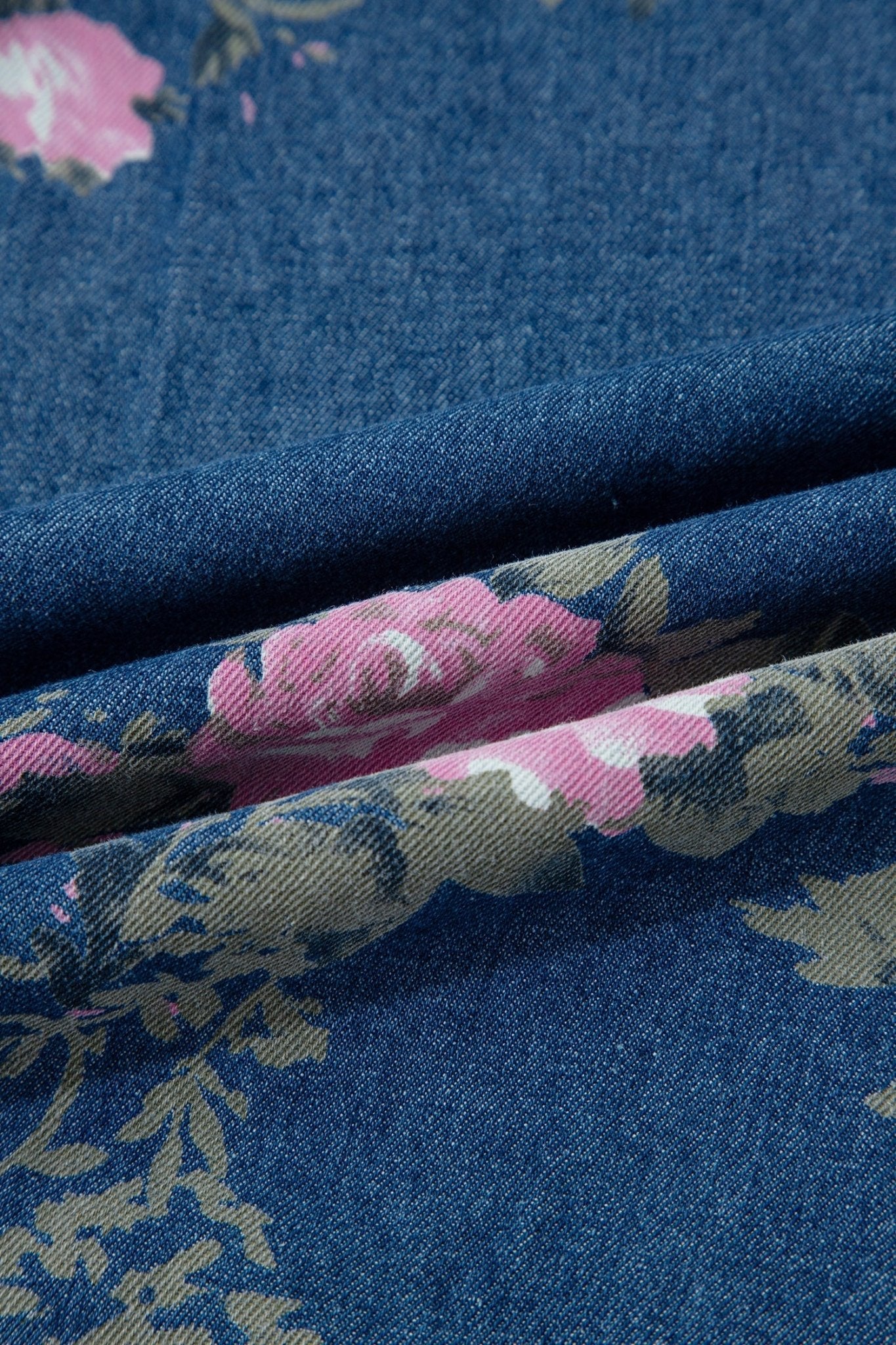 Floral Denim Pleated Tie Waist Wide Leg Jeans - Rooted & Reckless Co.