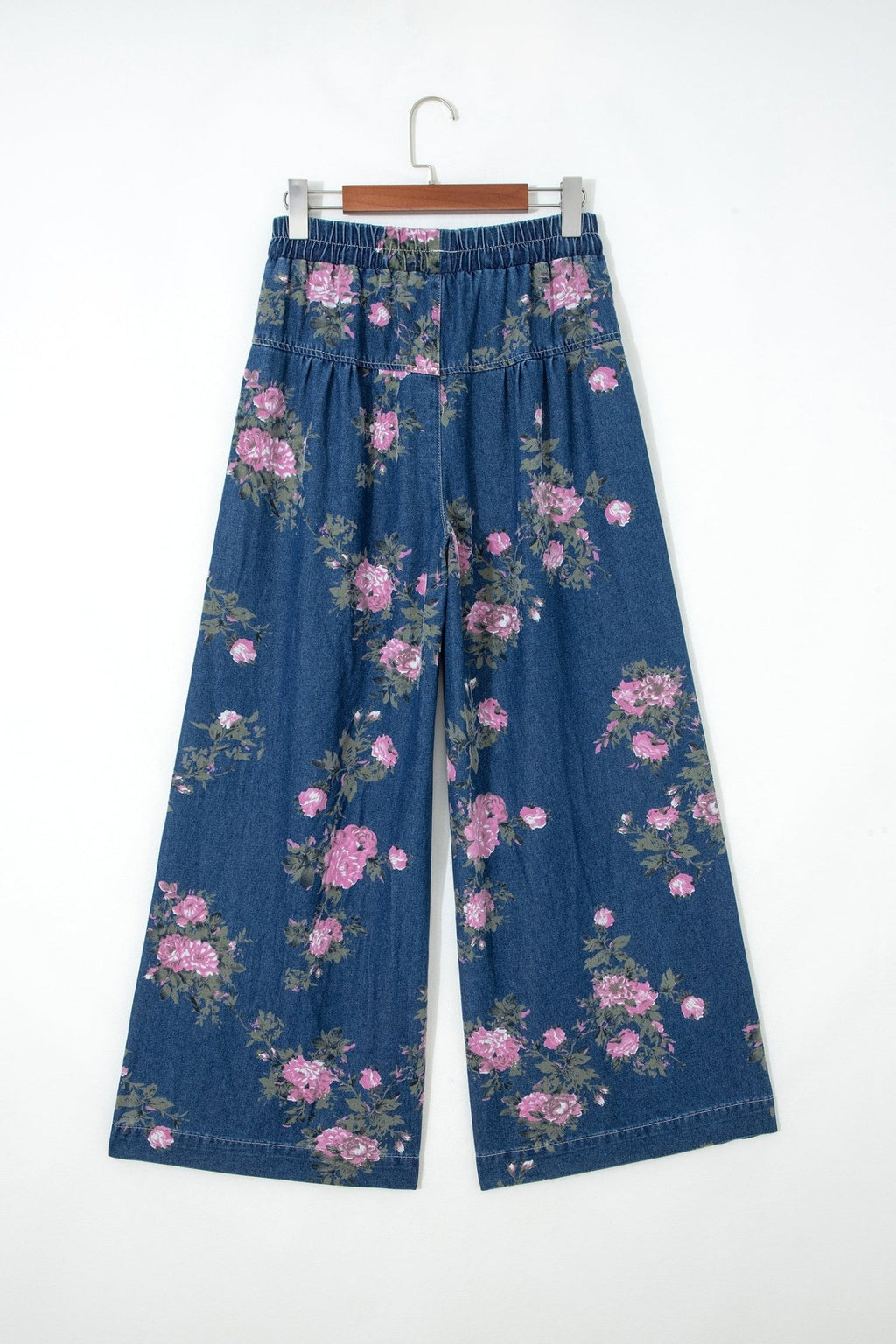 Floral Denim Pleated Tie Waist Wide Leg Jeans - Rooted & Reckless Co.
