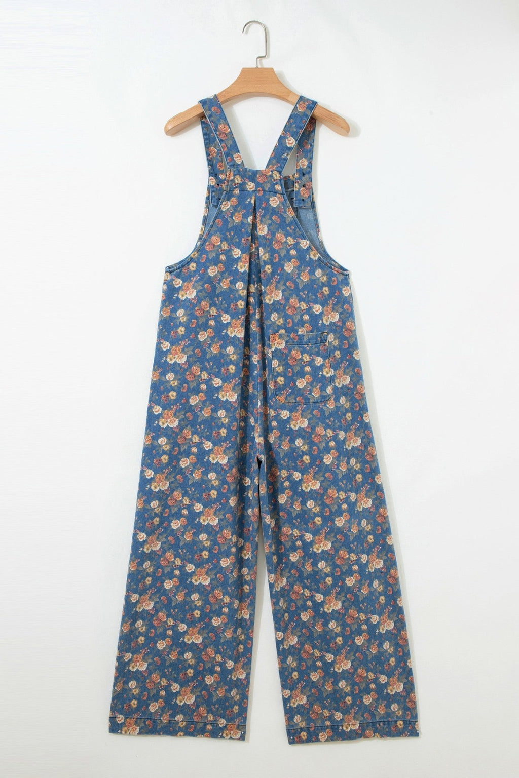 Floral Denim Pleated Wide Leg Jumpsuit - Rooted & Reckless Co.