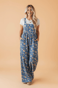 Floral Denim Pleated Wide Leg Jumpsuit - Rooted & Reckless Co.