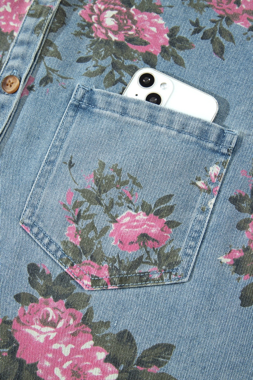 Floral Denim Raw Seam Ruffle Hem Jacket - Rooted & Reckless Co.