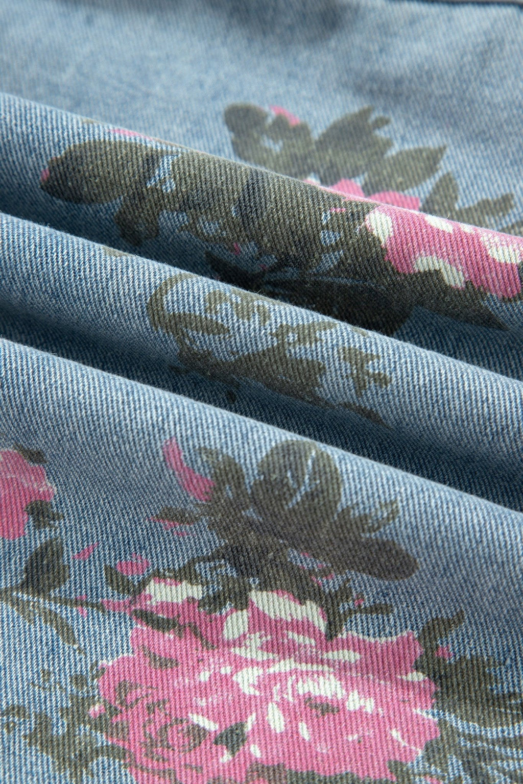 Floral Denim Raw Seam Ruffle Hem Jacket - Rooted & Reckless Co.