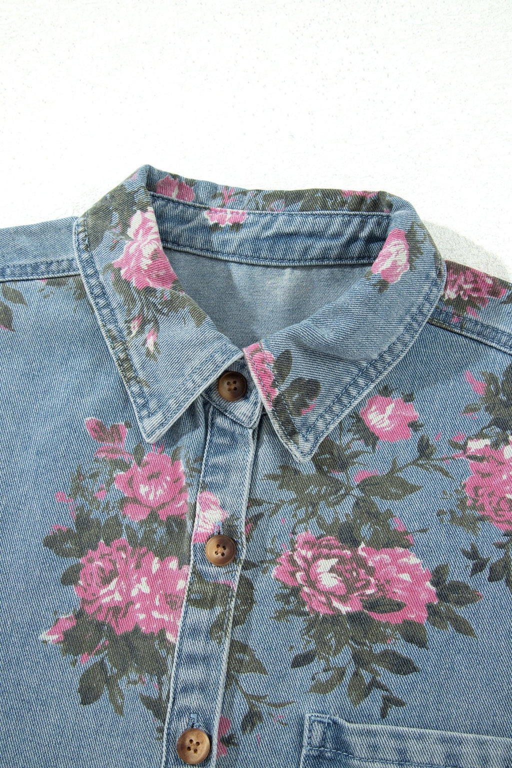 Floral Denim Raw Seam Ruffle Hem Jacket - Rooted & Reckless Co.