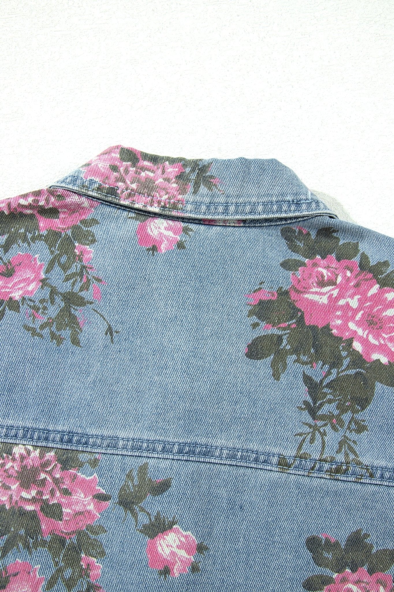 Floral Denim Raw Seam Ruffle Hem Jacket - Rooted & Reckless Co.