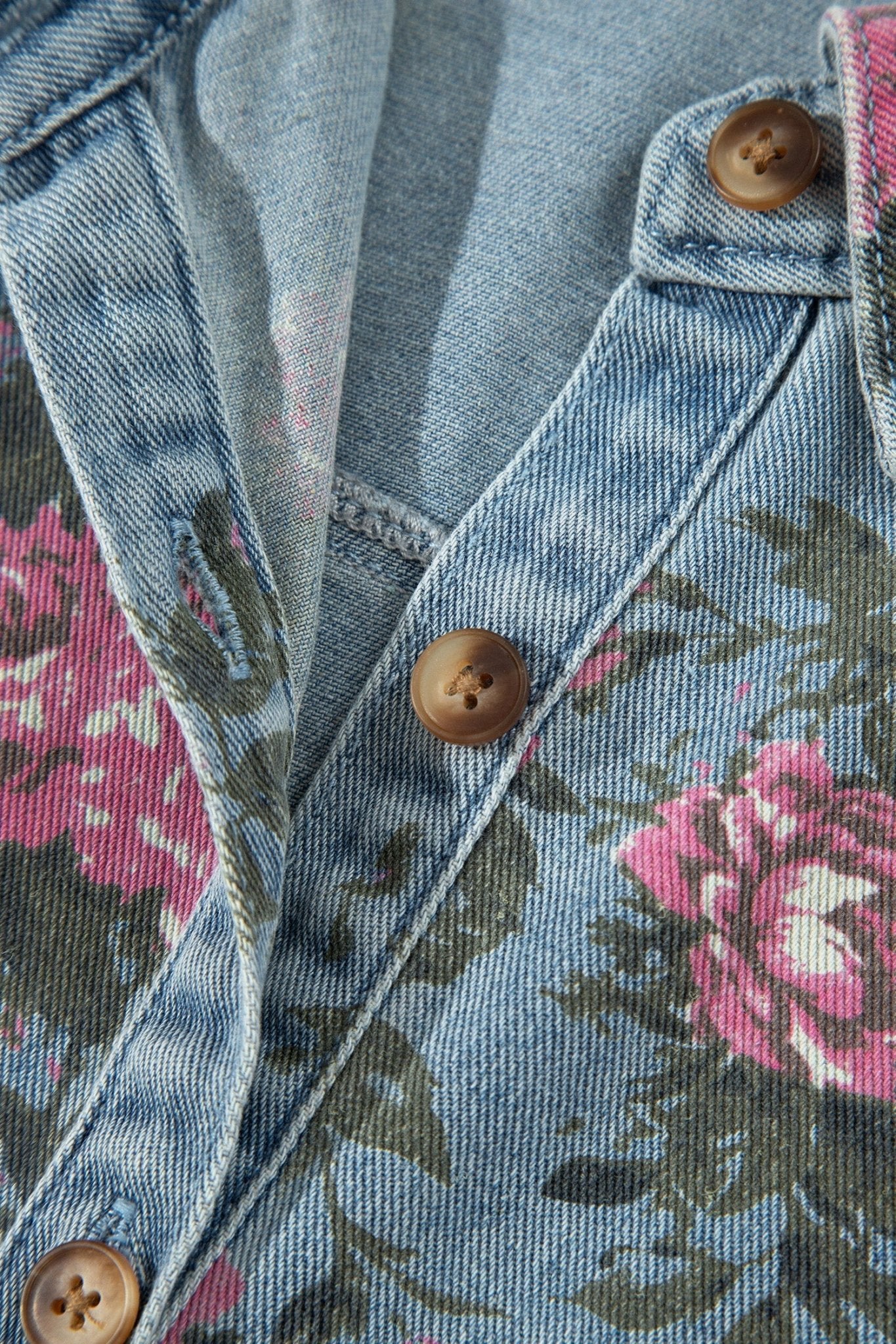 Floral Denim Raw Seam Ruffle Hem Jacket - Rooted & Reckless Co.