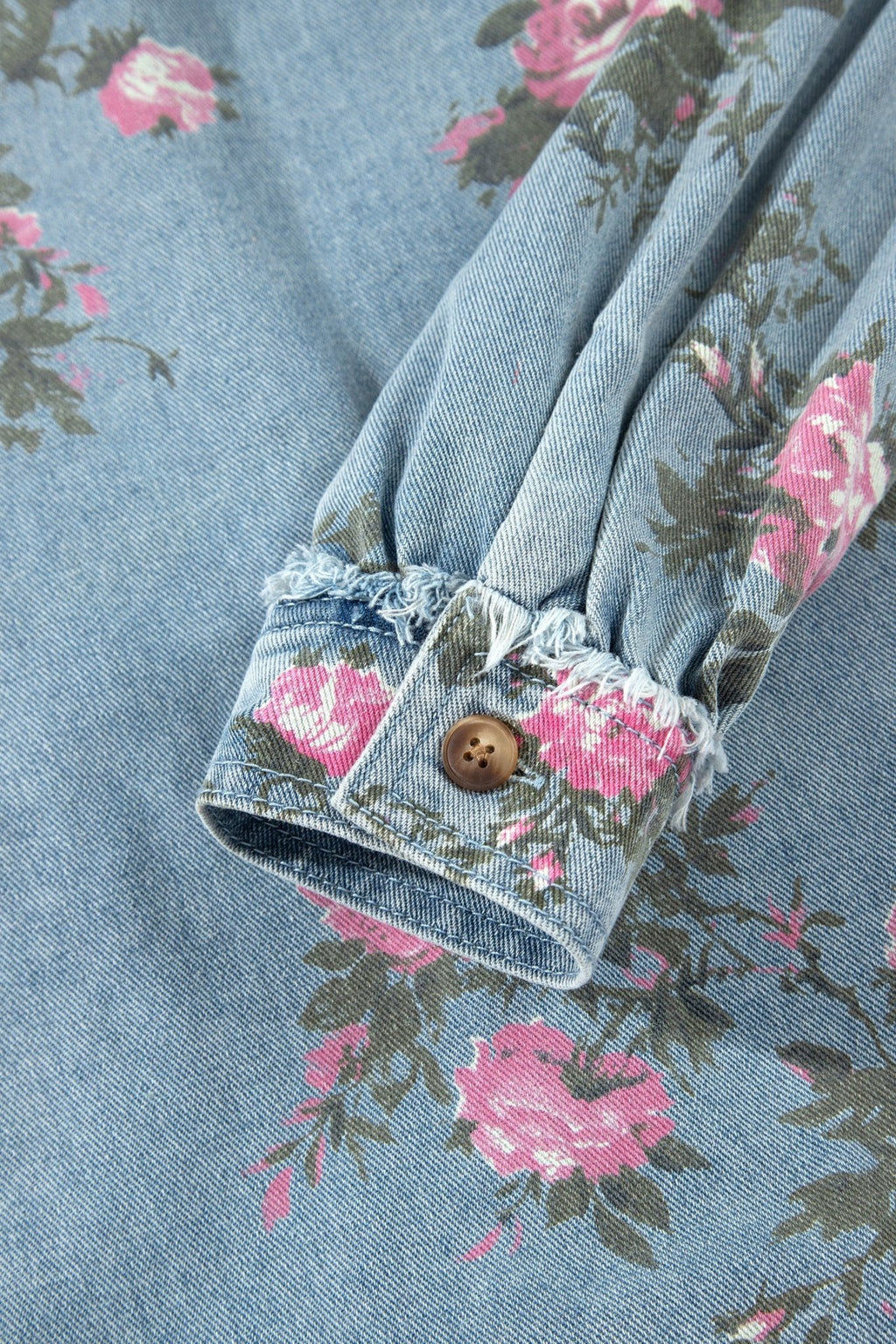 Floral Denim Raw Seam Ruffle Hem Jacket - Rooted & Reckless Co.