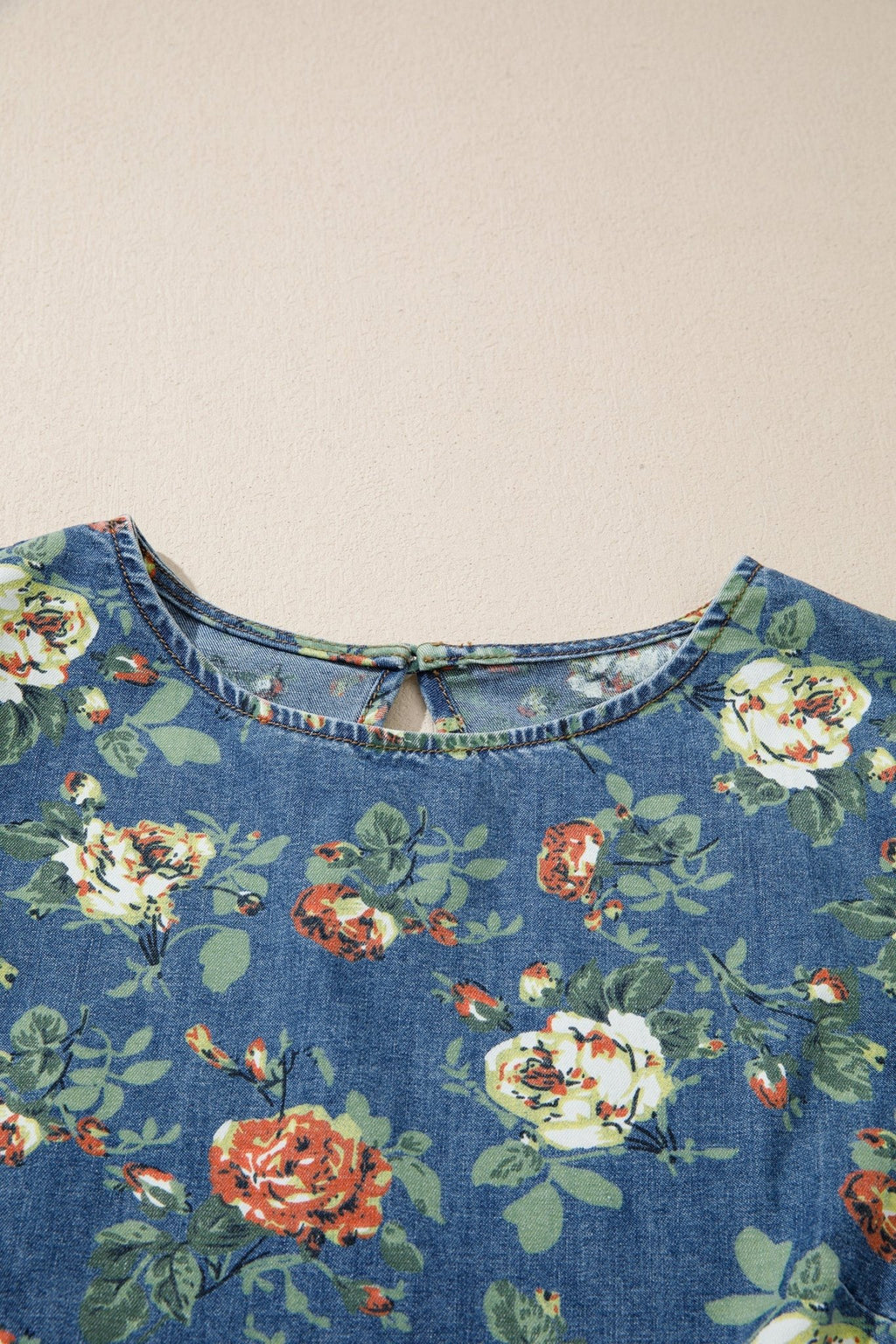 Floral Denim Ruffle Short Sleeve Top - Rooted & Reckless Co.