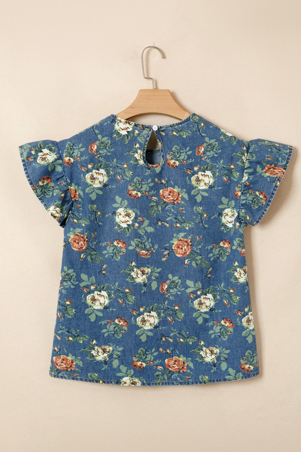 Floral Denim Ruffle Short Sleeve Top - Rooted & Reckless Co.