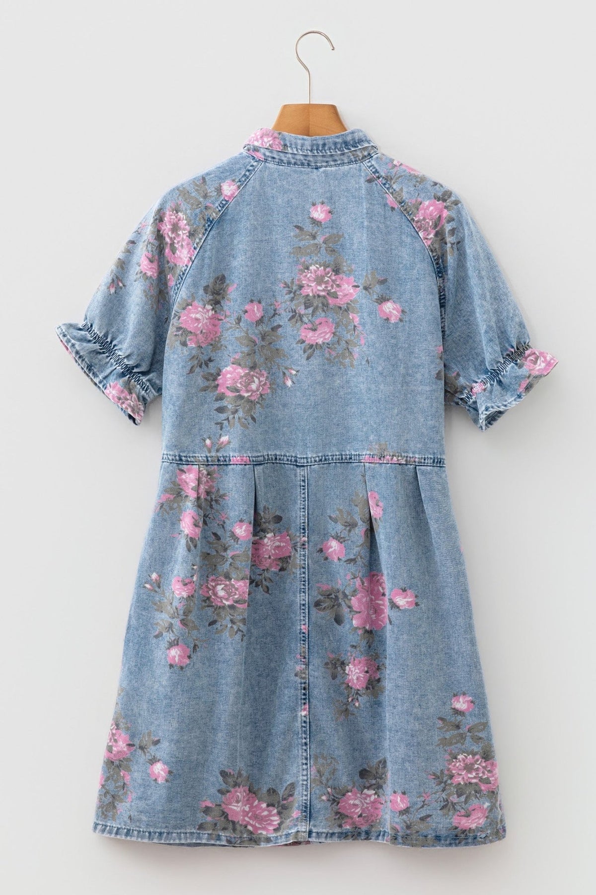 Floral Denim Short Sleeve Button Down Dress - Rooted & Reckless Co.