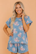 Floral Denim Short Sleeve Top & Loose Shorts Set - Rooted & Reckless Co.