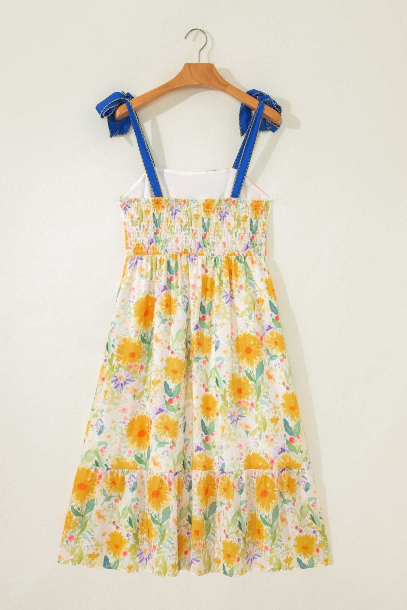 Floral Denim Tie Strap High Waist Maxi Dress - Rooted & Reckless Co.