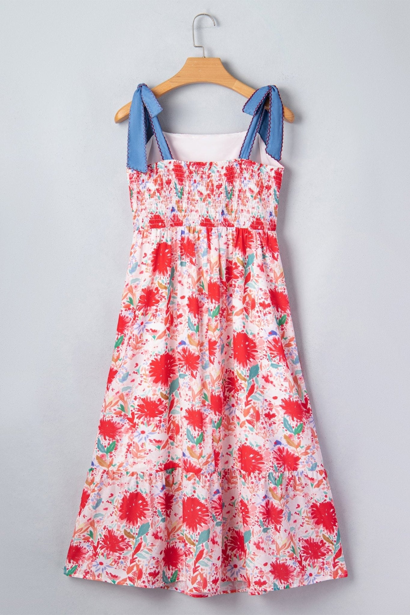 Floral Denim Tie Strap High Waist Maxi Dress - Rooted & Reckless Co.