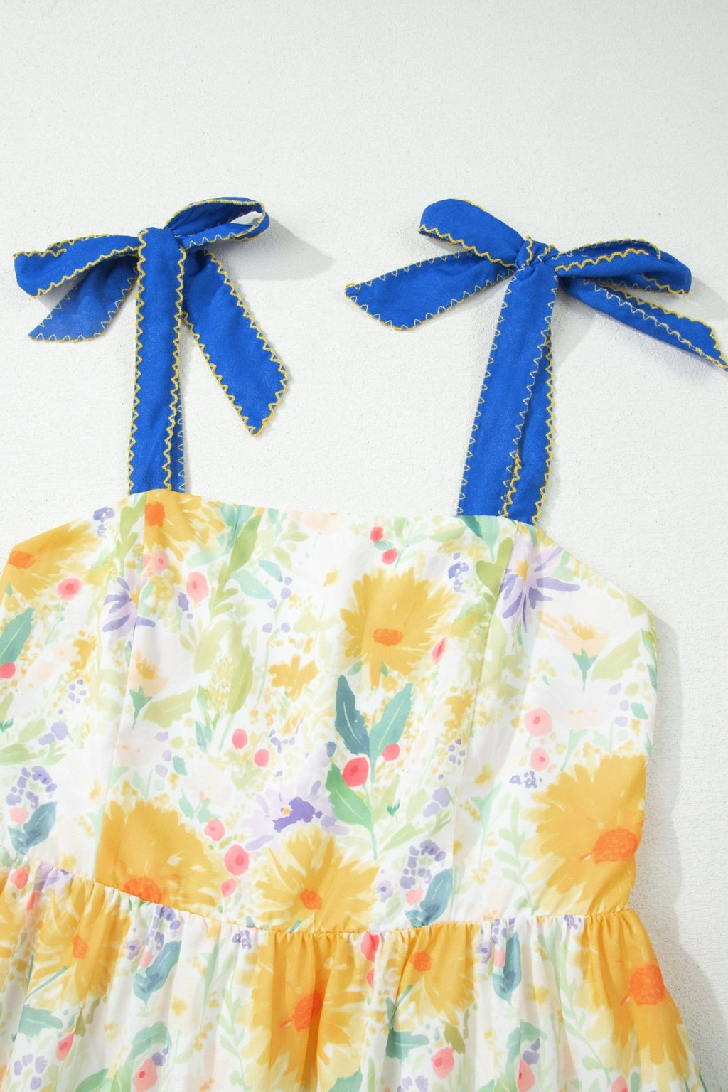 Floral Denim Tie Strap High Waist Maxi Dress - Rooted & Reckless Co.