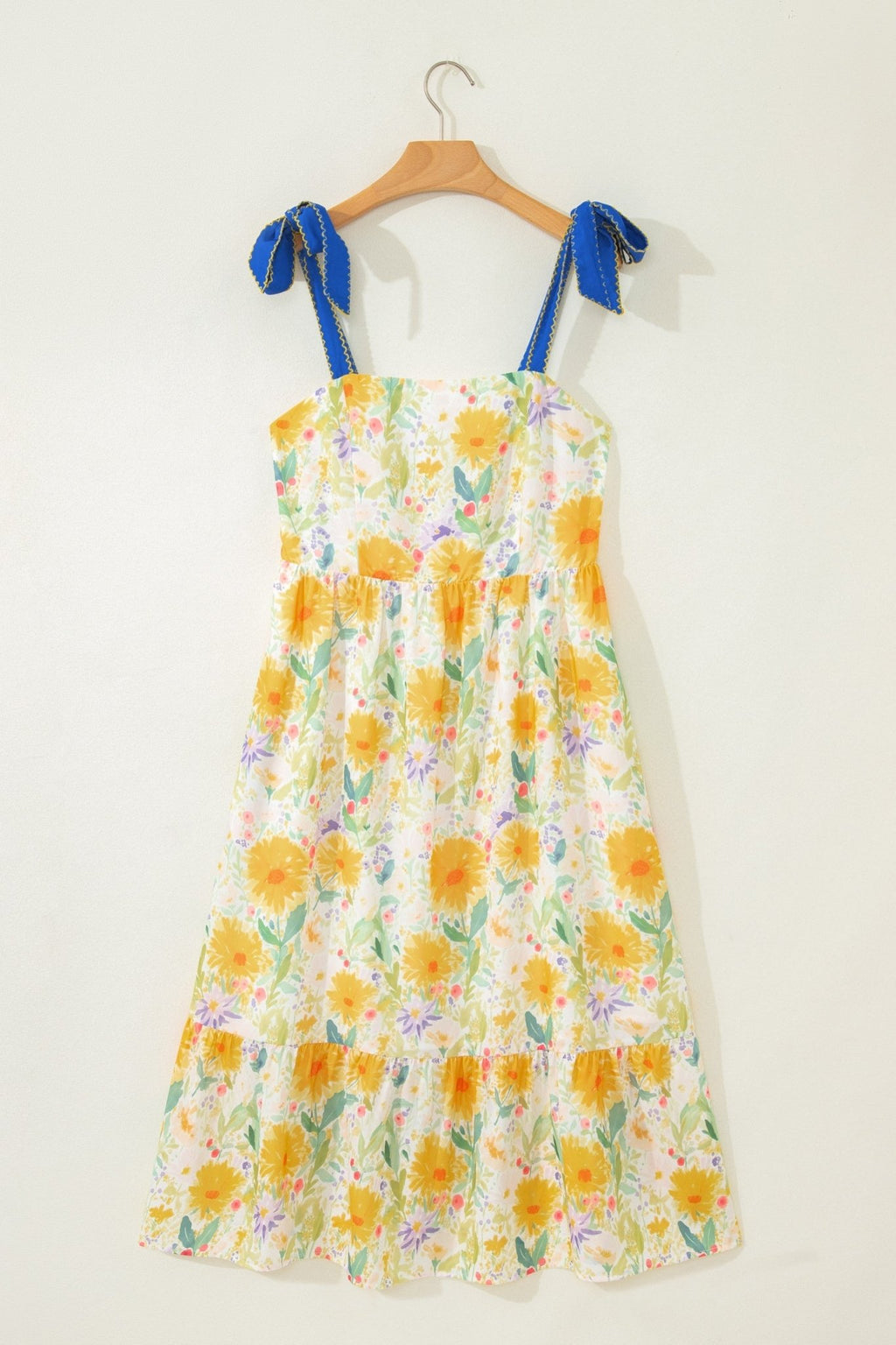 Floral Denim Tie Strap High Waist Maxi Dress - Rooted & Reckless Co.