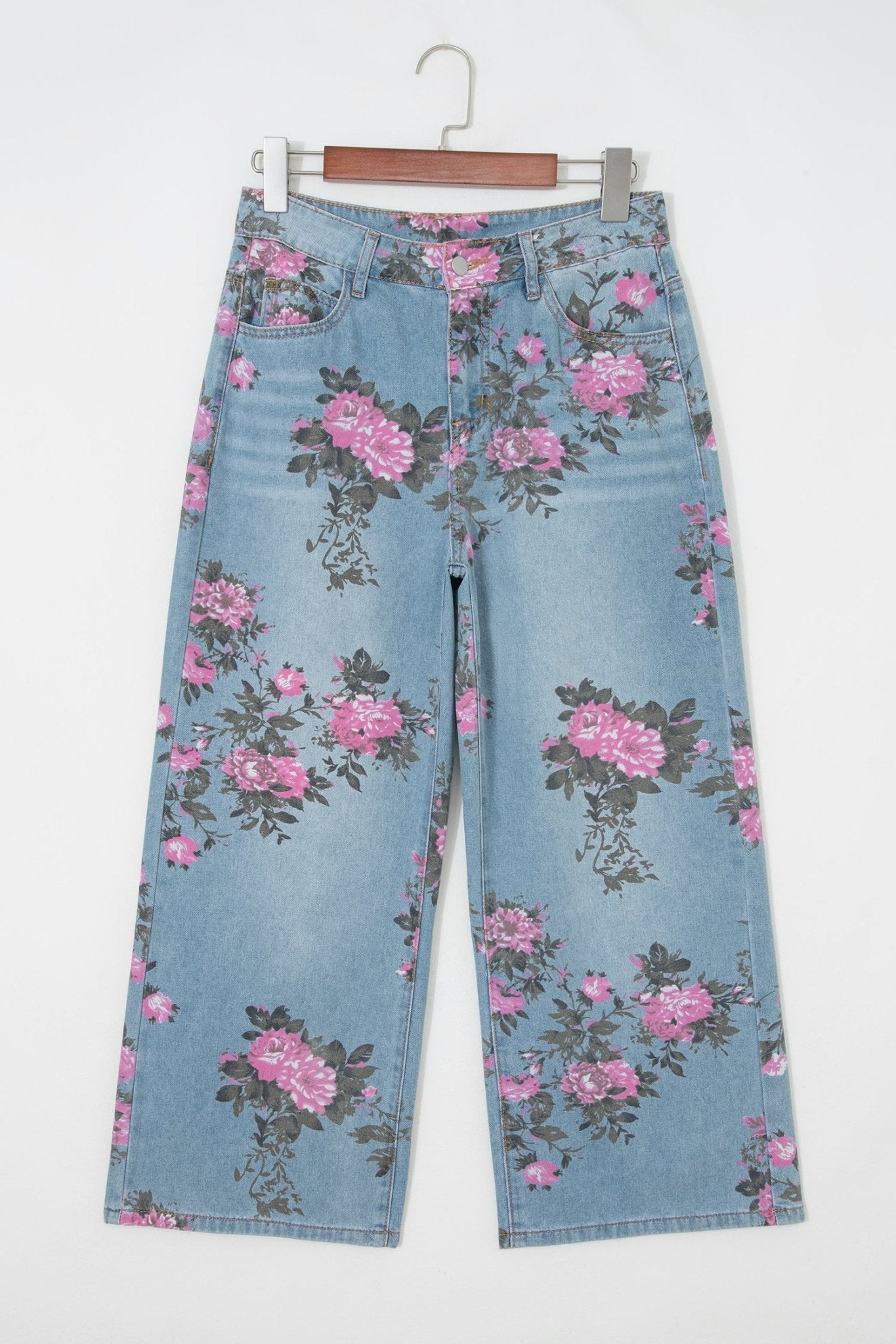Floral Denim Wide Leg Jeans - Rooted & Reckless Co.