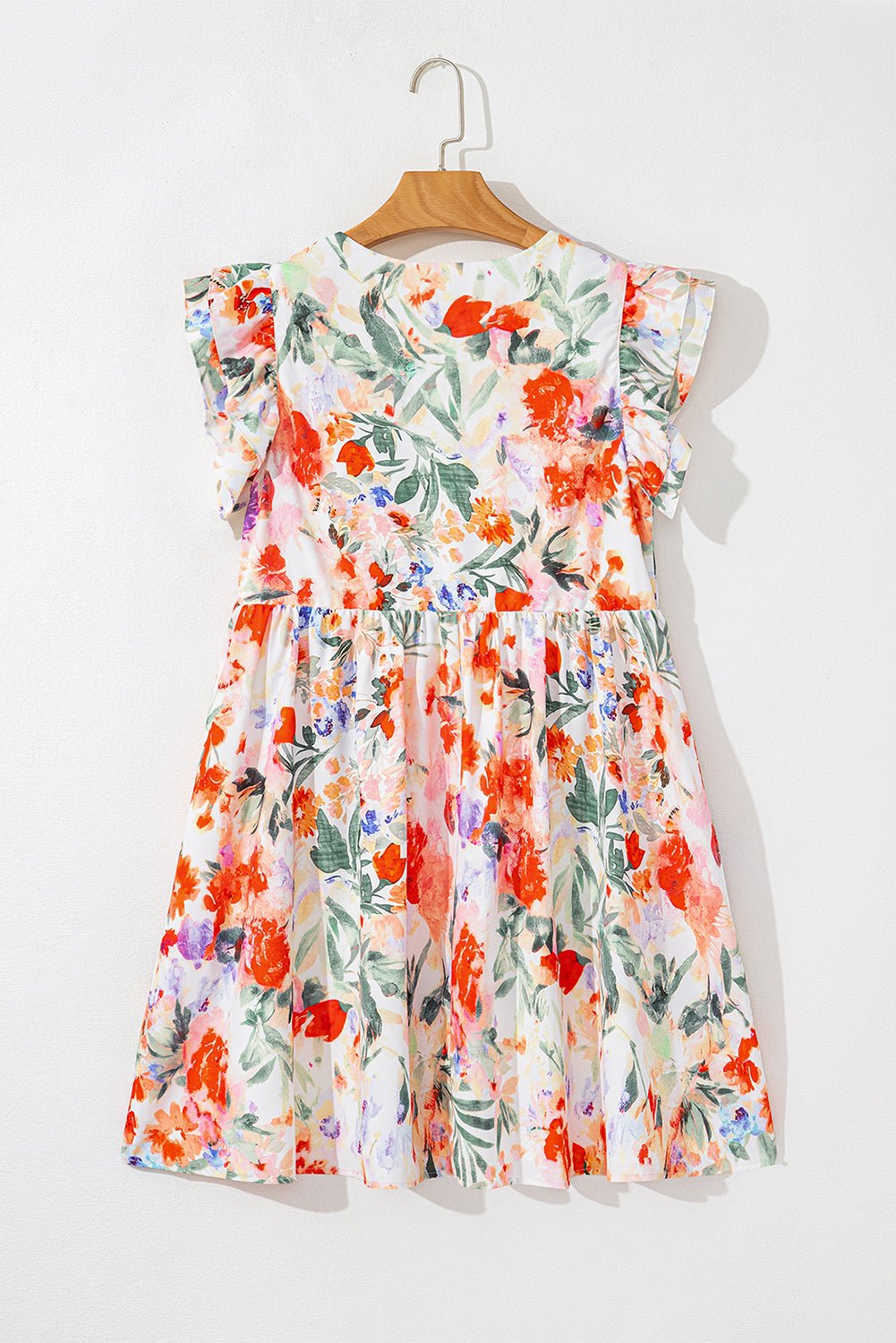 Floral Double Ruffle Sleeve V-Neck Mini Dress - Rooted & Reckless Co.