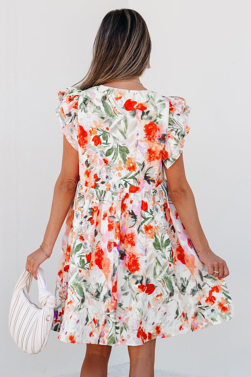 Floral Double Ruffle Sleeve V-Neck Mini Dress - Rooted & Reckless Co.