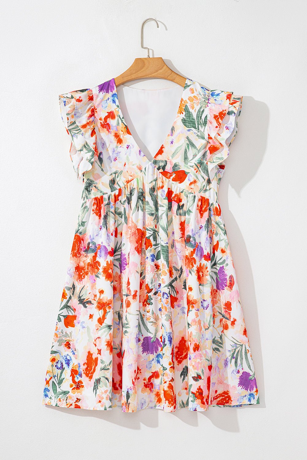 Floral Double Ruffle Sleeve V-Neck Mini Dress - Rooted & Reckless Co.
