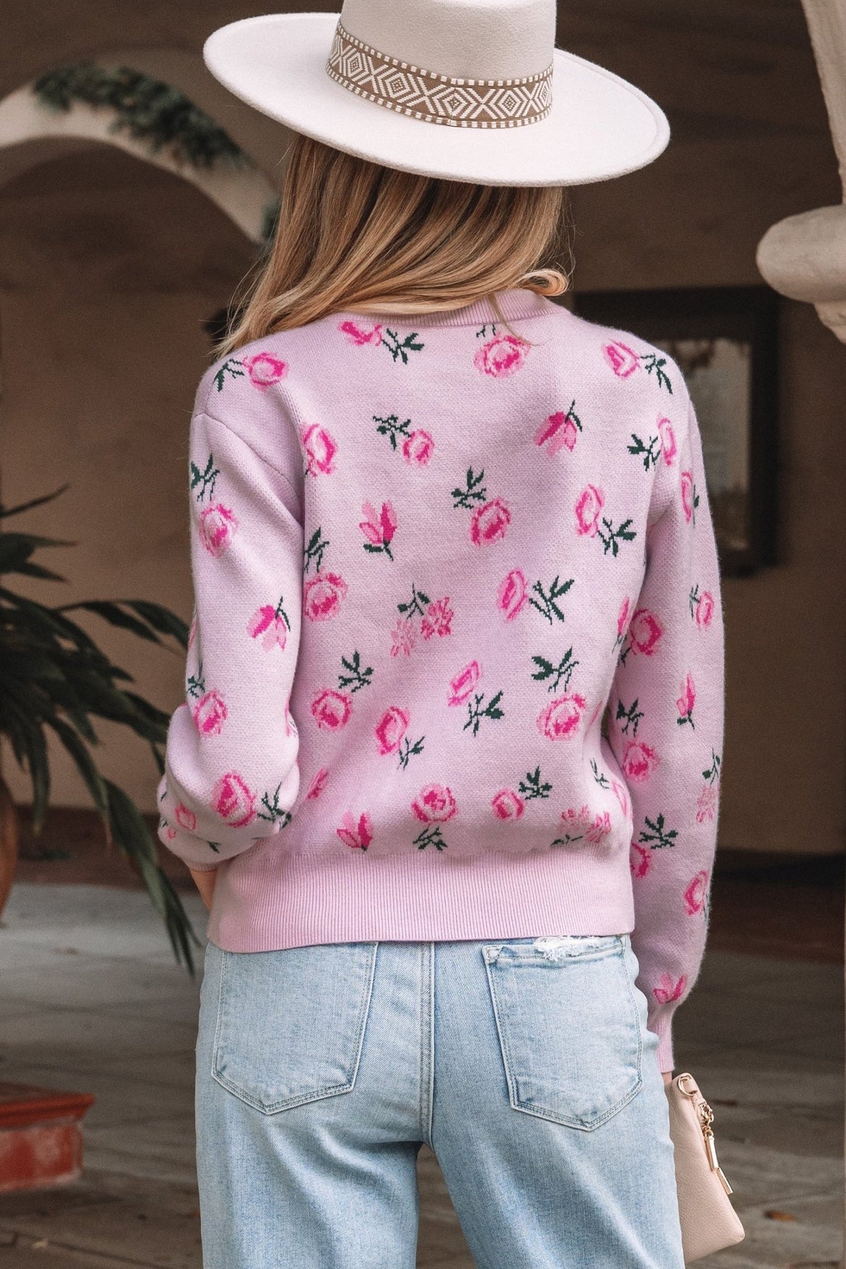 Floral Drop Shoulder Cropped Sweater - Rooted & Reckless Co.