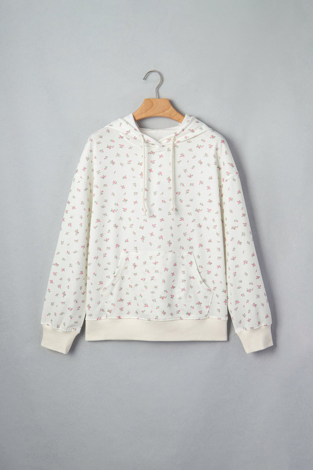 Floral Drop Shoulder Kangaroo Pocket Drawstring Hoodie - Rooted & Reckless Co.