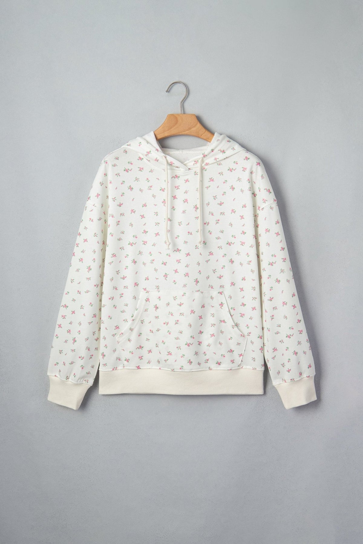 Floral Drop Shoulder Kangaroo Pocket Drawstring Hoodie - Rooted & Reckless Co.