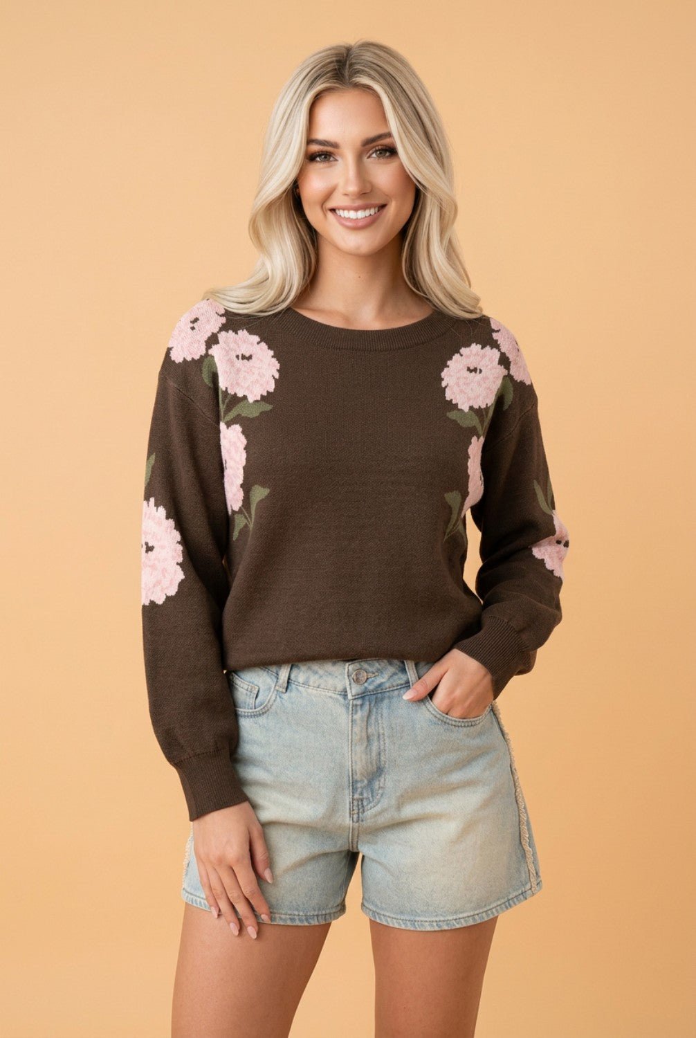 Floral Drop Shoulder Long Sleeve Pullover Sweater - Rooted & Reckless Co.