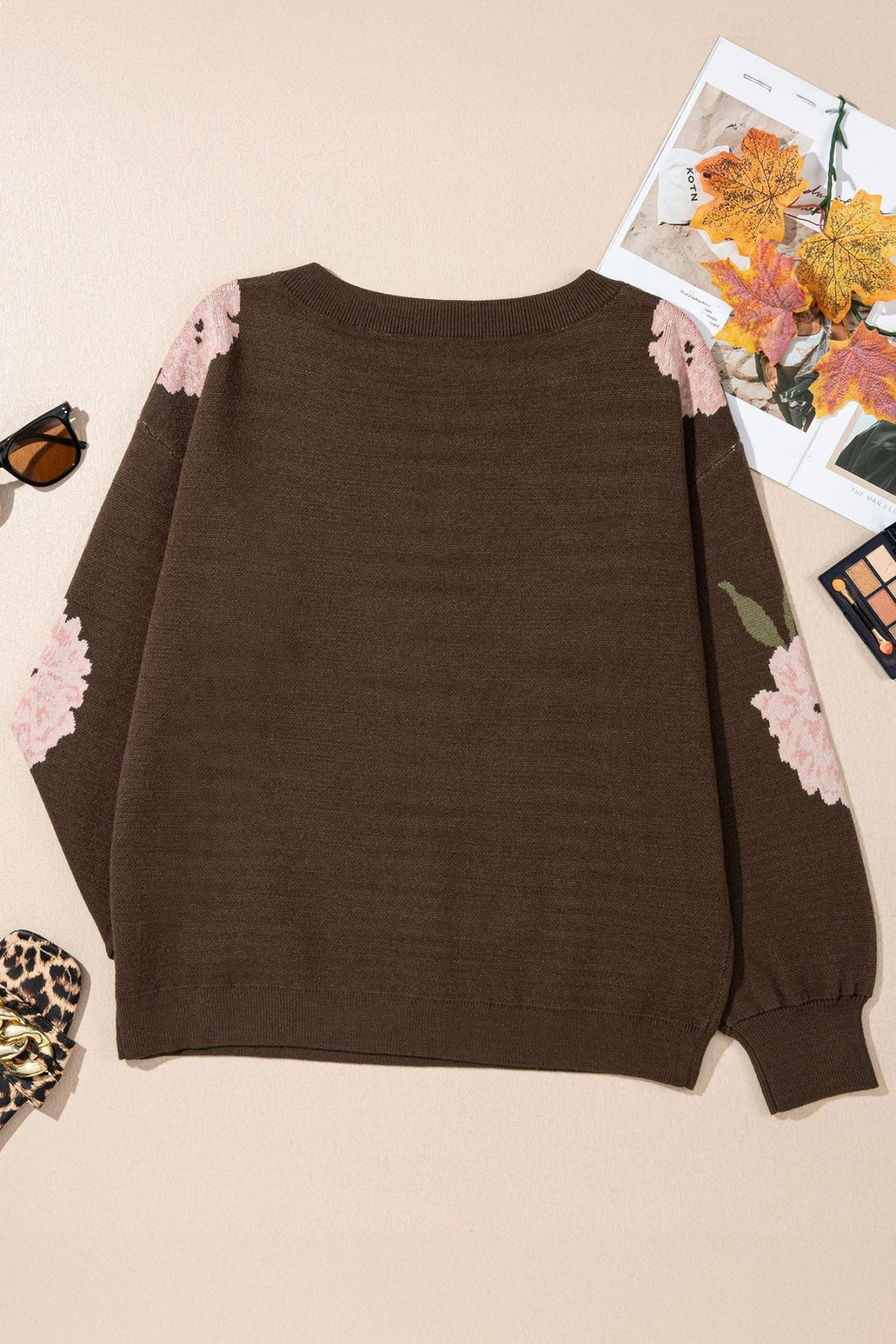 Floral Drop Shoulder Long Sleeve Pullover Sweater - Rooted & Reckless Co.