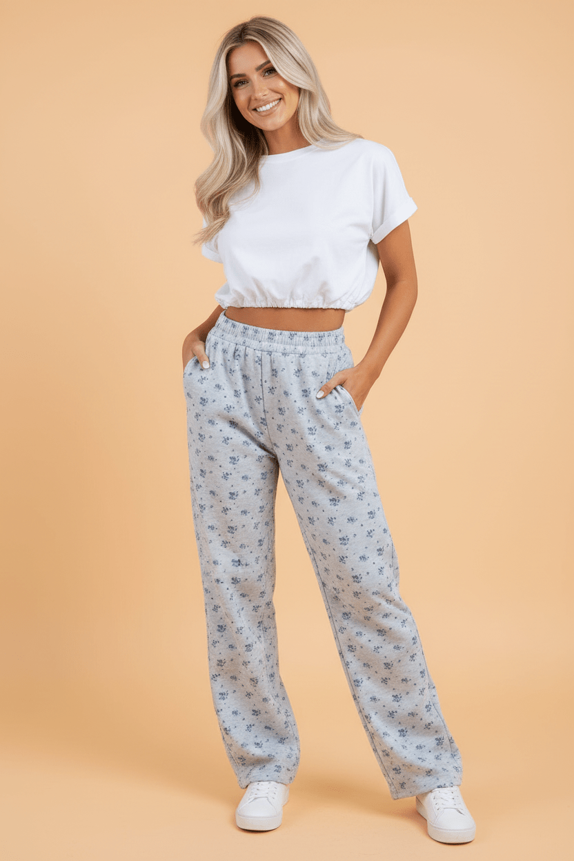 Floral Elastic High Waist Straight Leg Pants - Rooted & Reckless Co.