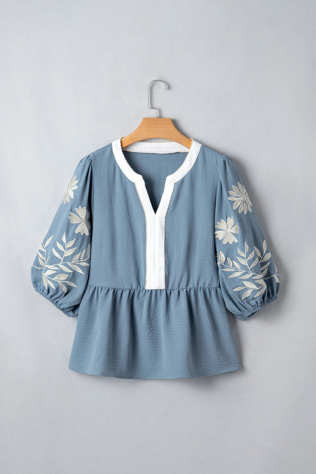 Floral Embroidered Colorblock Puff Sleeve Babydoll Blouse - Rooted & Reckless Co.