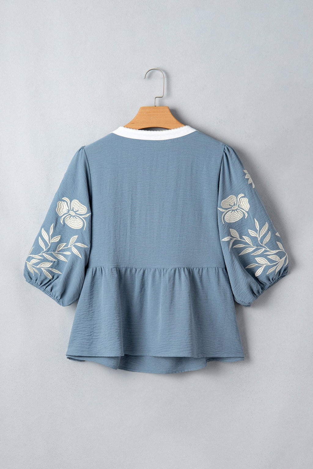 Floral Embroidered Colorblock Puff Sleeve Babydoll Blouse - Rooted & Reckless Co.