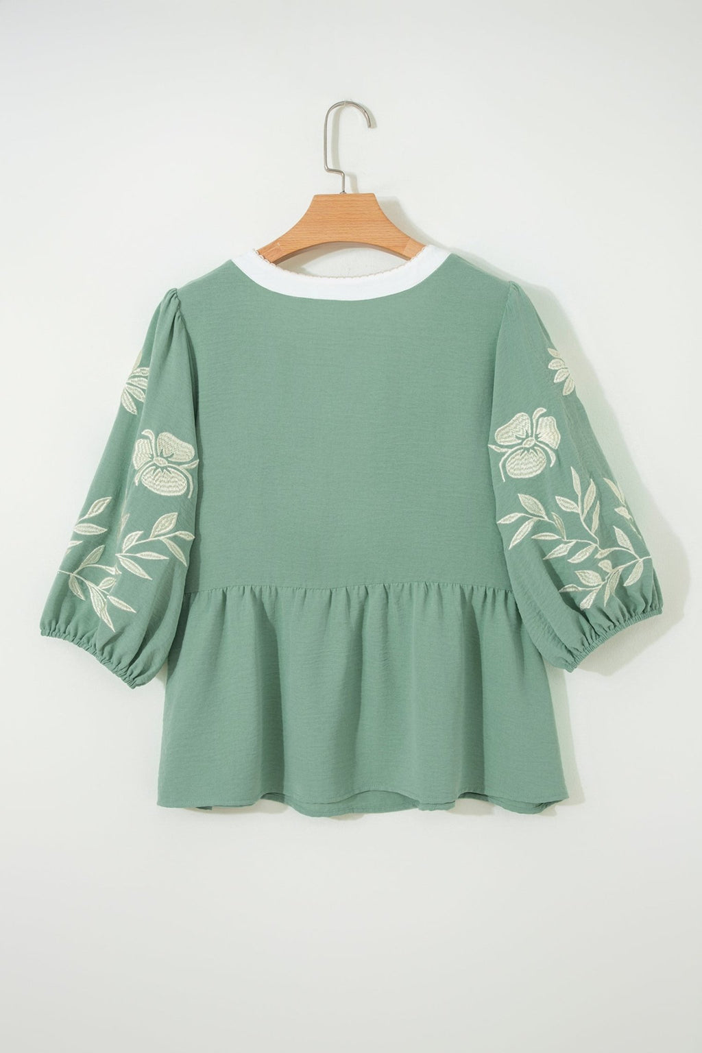 Floral Embroidered Colorblock Puff Sleeve Babydoll Blouse - Rooted & Reckless Co.