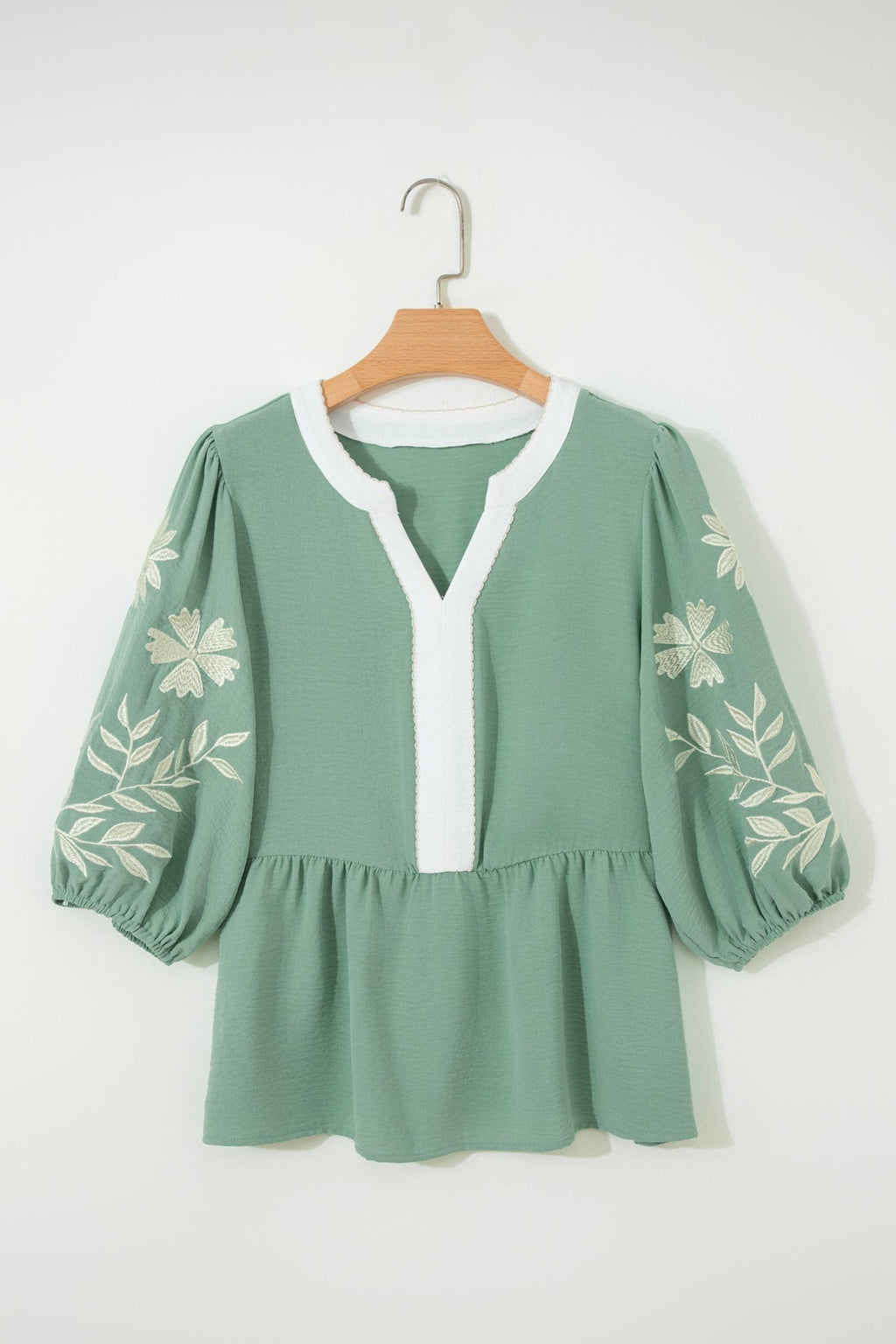 Floral Embroidered Colorblock Puff Sleeve Babydoll Blouse - Rooted & Reckless Co.