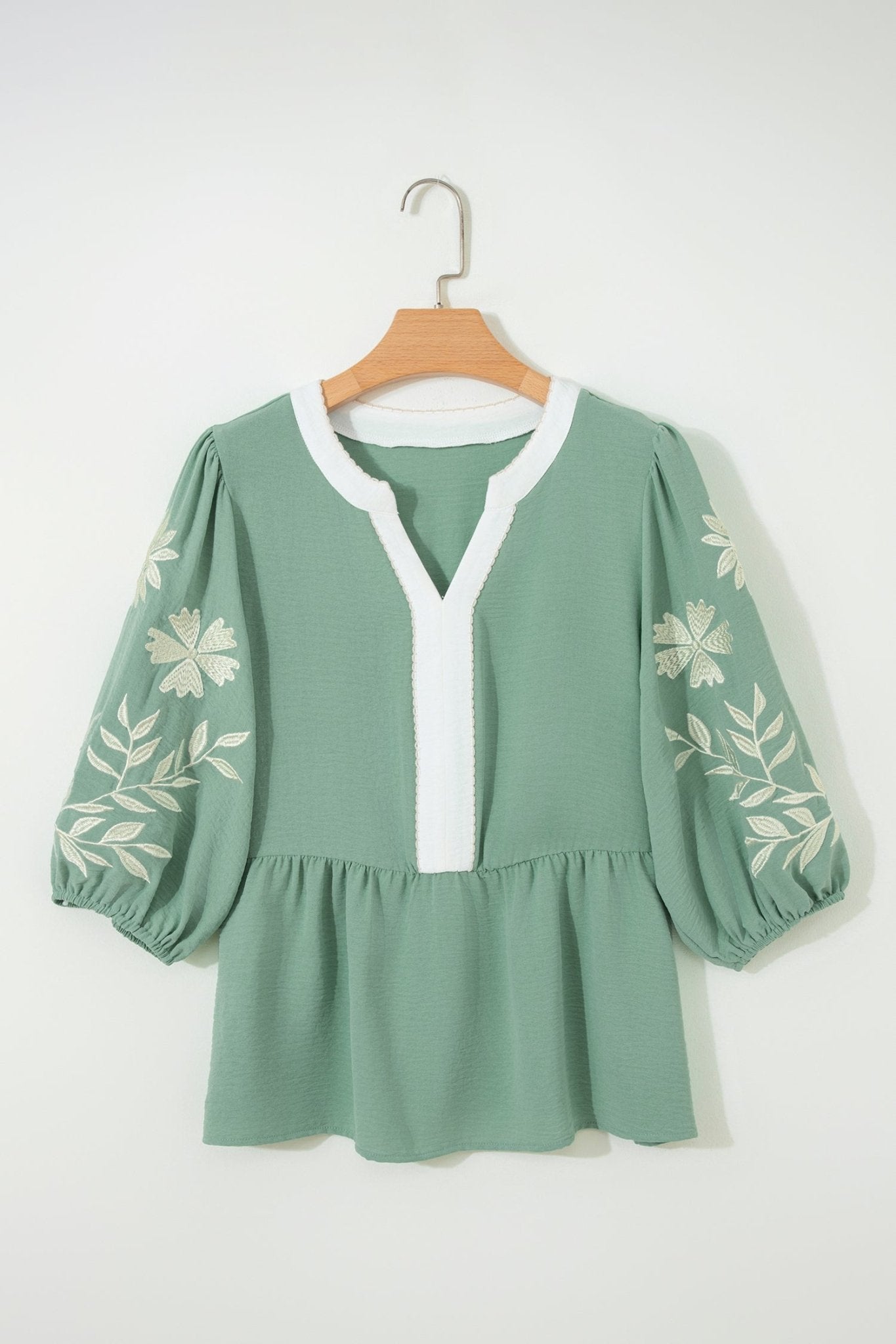 Floral Embroidered Colorblock Puff Sleeve Babydoll Blouse - Rooted & Reckless Co.