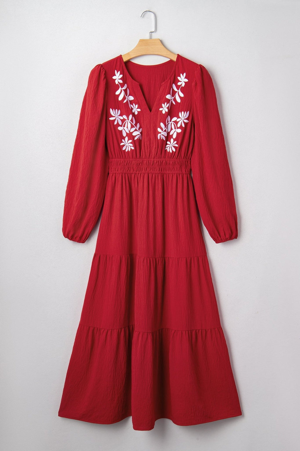 Floral Embroidered Long Sleeve Tiered Maxi Dress - Rooted & Reckless Co.