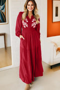 Floral Embroidered Long Sleeve Tiered Maxi Dress - Rooted & Reckless Co.