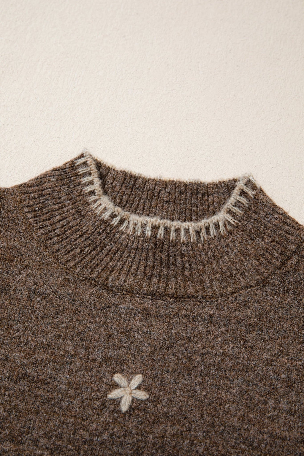 Floral Embroidered Mock Neck Long Sleeve Sweater - Rooted & Reckless Co.