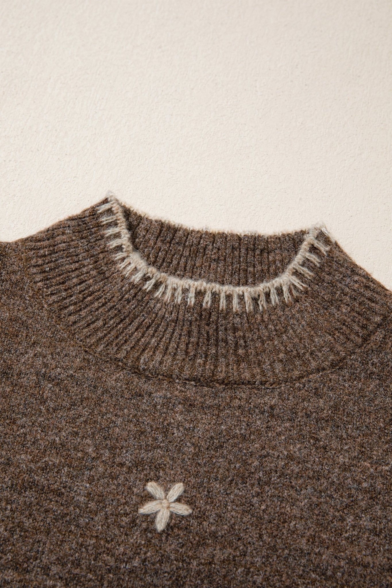 Floral Embroidered Mock Neck Long Sleeve Sweater - Rooted & Reckless Co.
