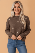 Floral Embroidered Mock Neck Long Sleeve Sweater - Rooted & Reckless Co.