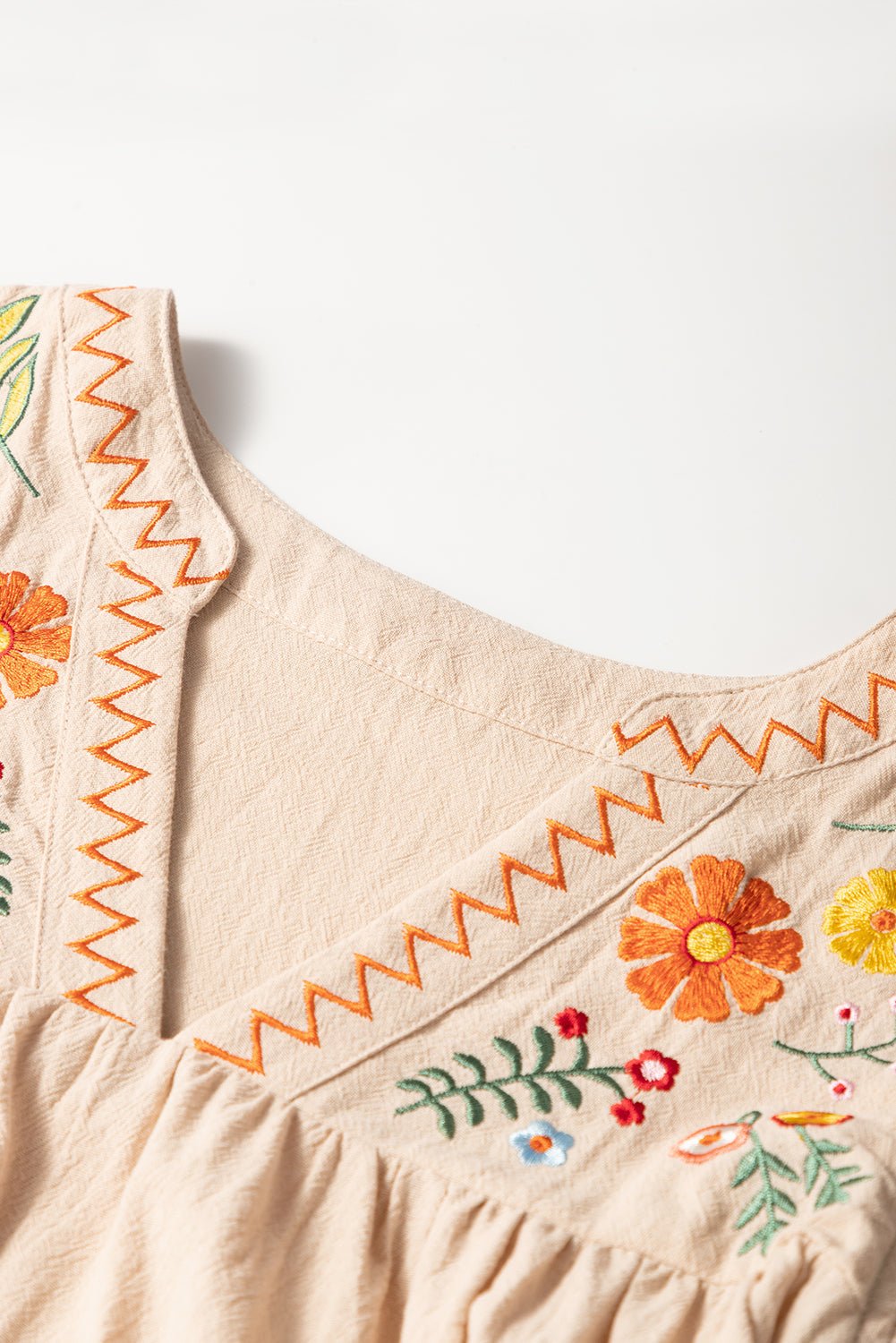 Floral Embroidered Pom Pom Ruffle Sleeve Dress - Rooted & Reckless Co.