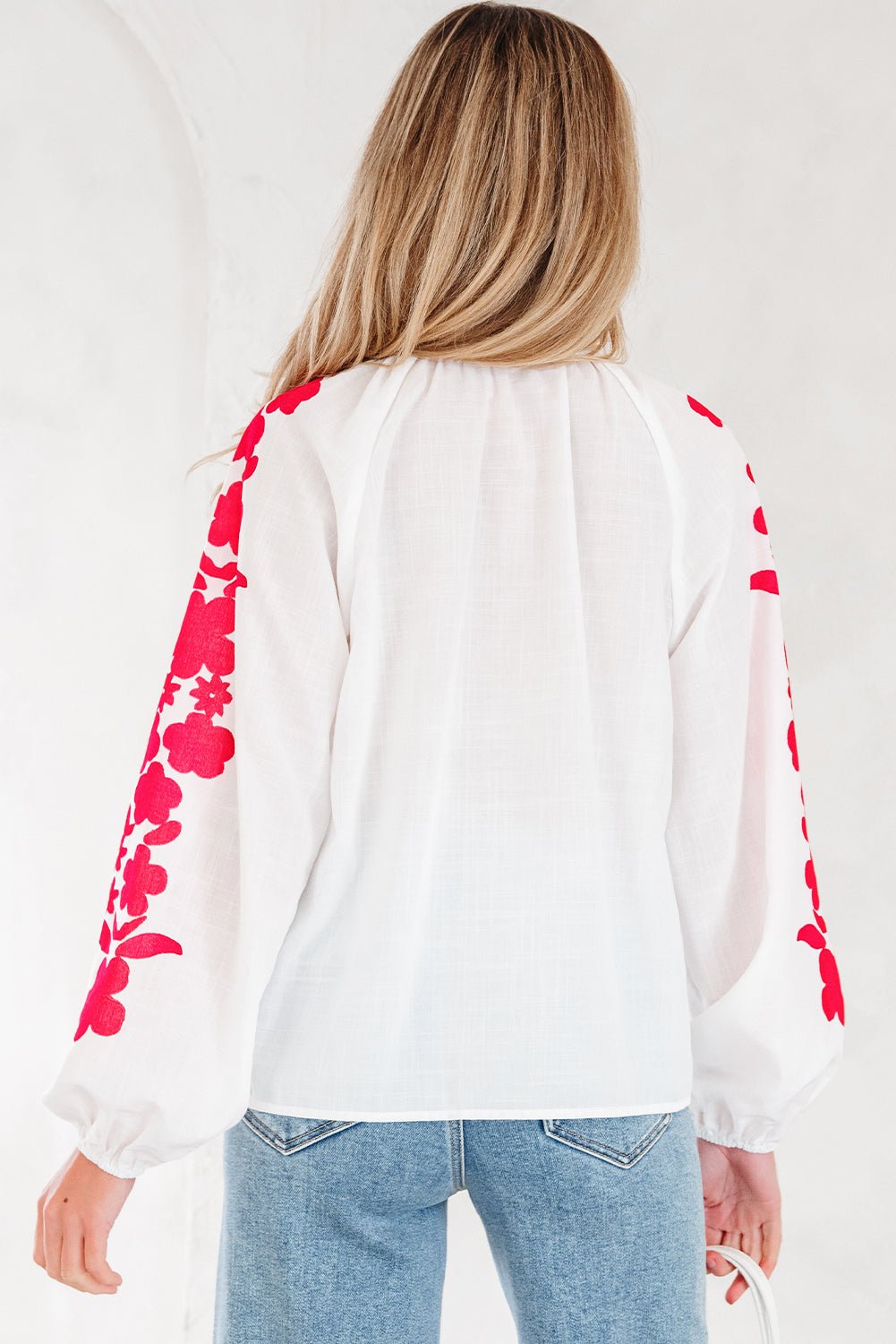 Floral Embroidered Puff Long Sleeve Shirt - Rooted & Reckless Co.