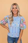 Floral Embroidered Puff Sleeve Blouse - Rooted & Reckless Co.