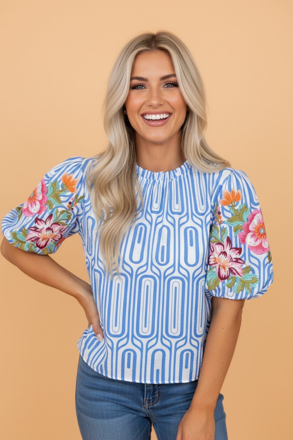 Floral Embroidered Puff Sleeve Blouse - Rooted & Reckless Co.