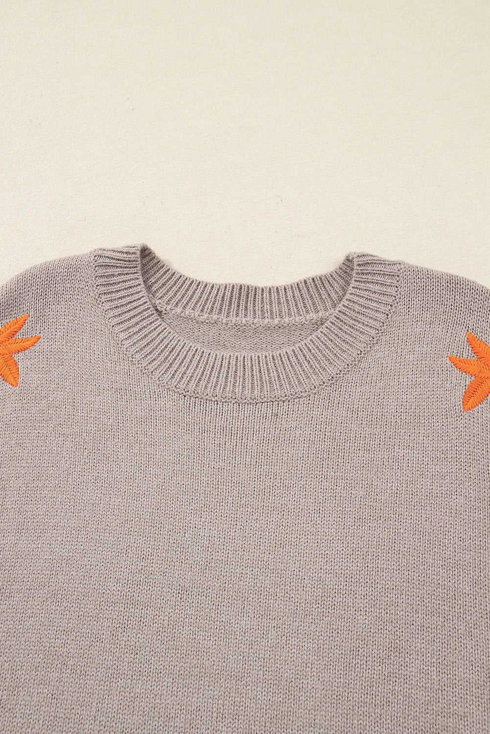 Floral Embroidered Sleeve Round Neck Loose Sweater - Rooted & Reckless Co.