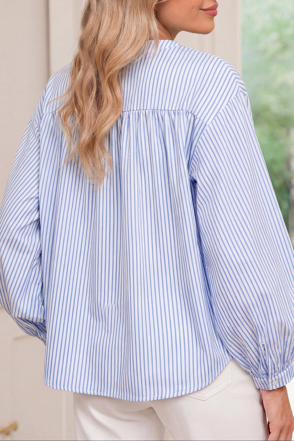 Floral Embroidered Stripe Billowy Sleeve Tunic Shirt - Rooted & Reckless Co.