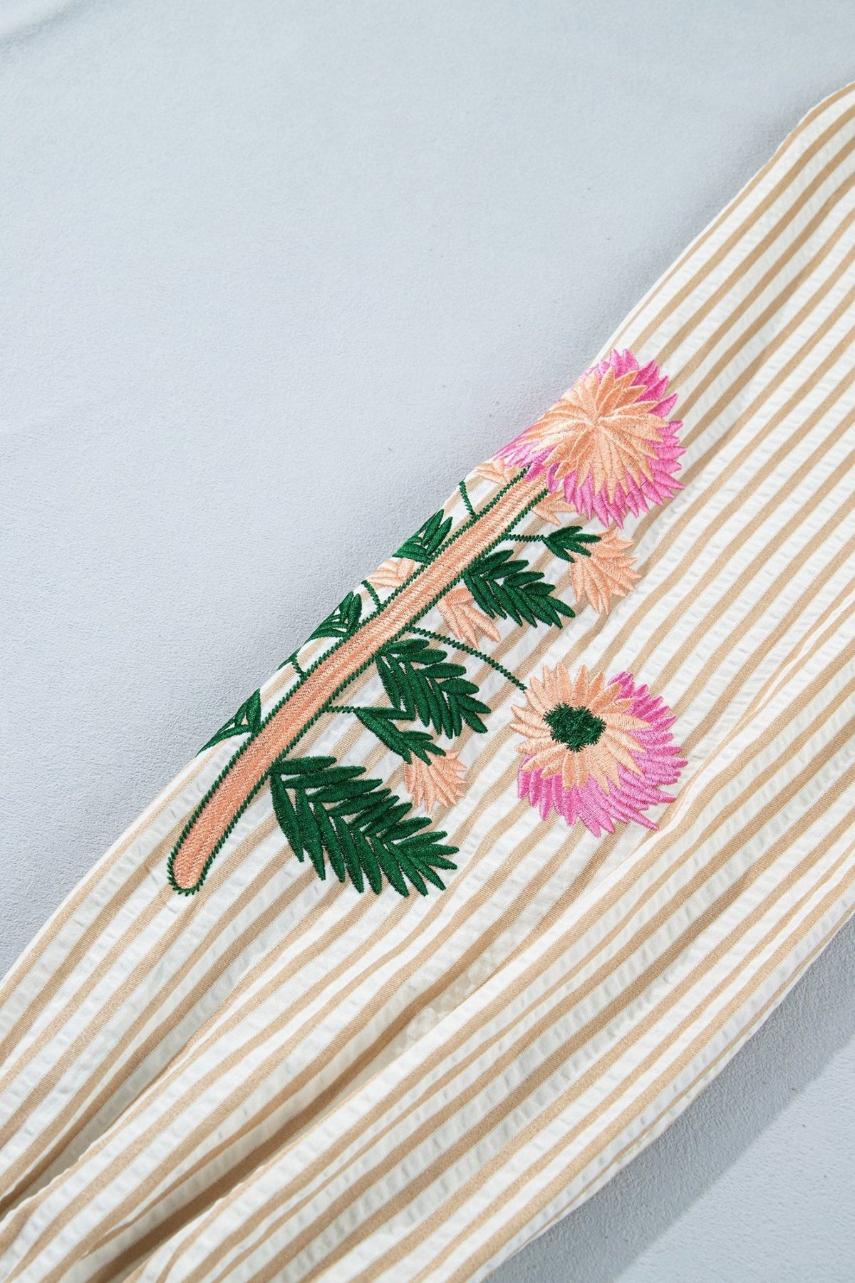 Floral Embroidered Stripe V-Neck Long Sleeve Blouse - Rooted & Reckless Co.