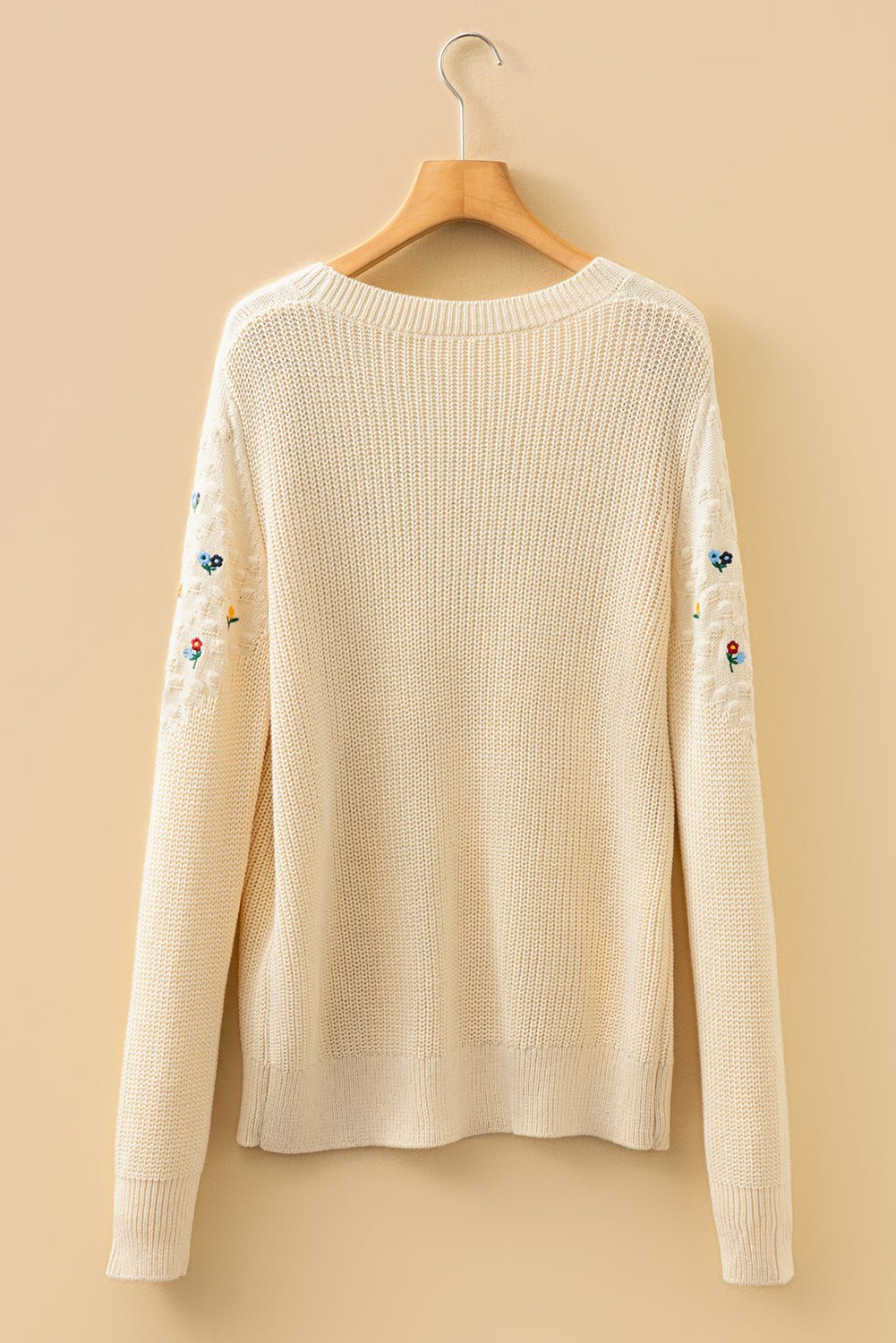 Floral Embroidered Textured Knit Sweater - Rooted & Reckless Co.
