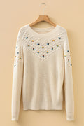 Floral Embroidered Textured Knit Sweater - Rooted & Reckless Co.