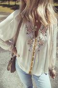 Floral Embroidered Textured Puff Sleeve Shirt - Rooted & Reckless Co.