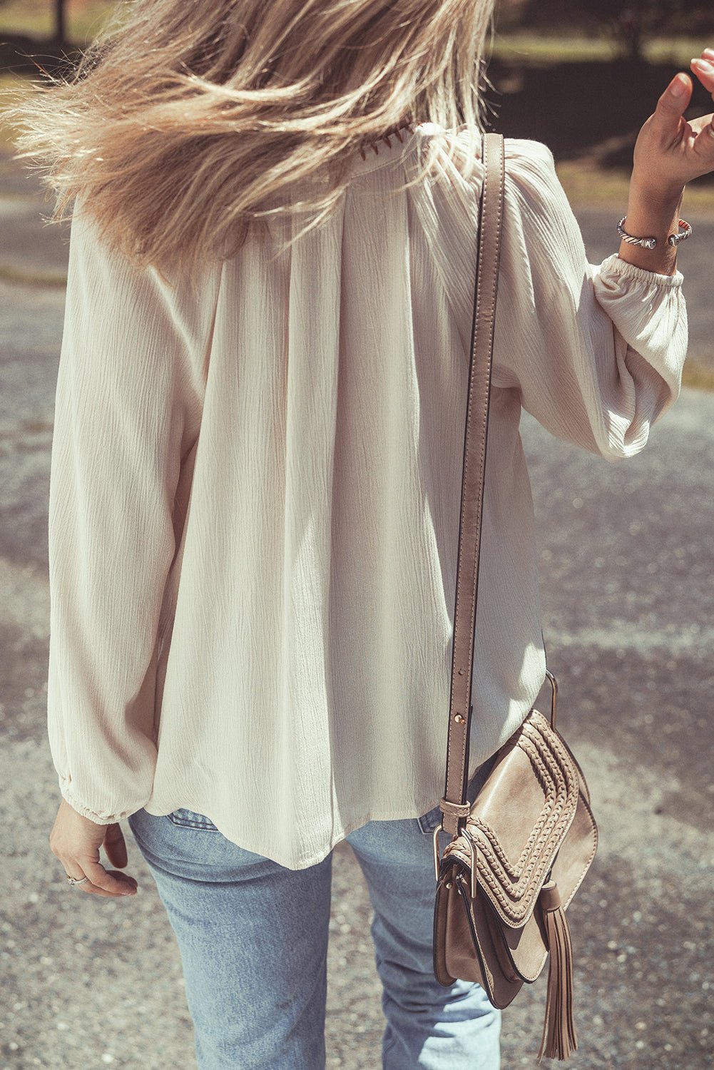 Floral Embroidered Textured Puff Sleeve Shirt - Rooted & Reckless Co.